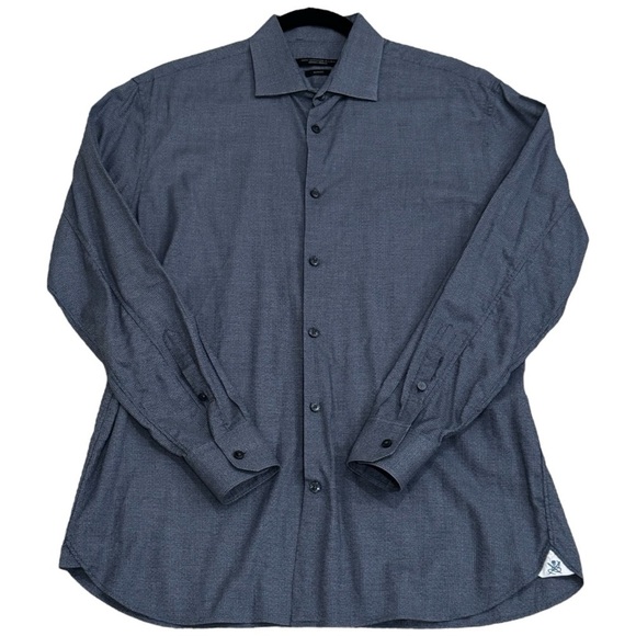 John Varvatos USA Slim Fit Blue Micro Dot Long Sleeve Button up Size M/L - Picture 2 of 14